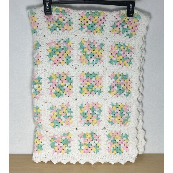 Handmade Other - Vintage Handmade Crochet Baby Blanket Pastel Granny Square 32x48 Cottagecore EUC